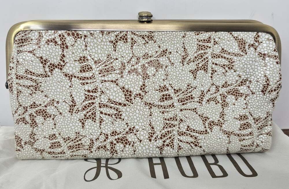 Hobo International Lauren Botanical Beauty Leather Double Frame Kisslock Clutch - Picture 2 of 10